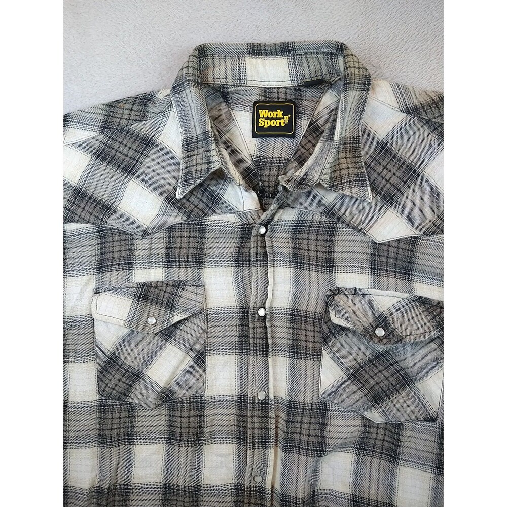 Work N' Sport Pearl Snap Flannel Shirt Men's 2XL Western Cowboy long sleeve